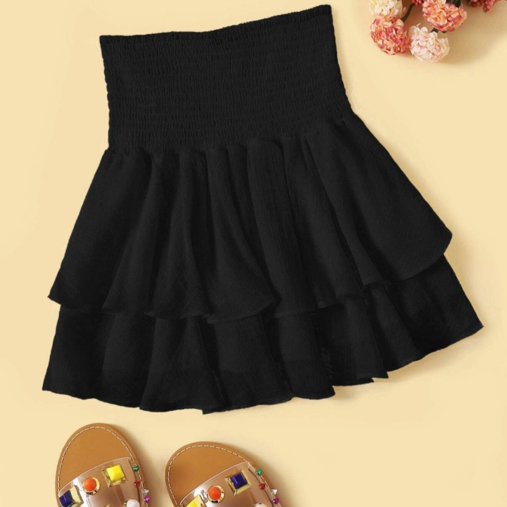 Shein Black Smocked High-Rise Mini Skirt